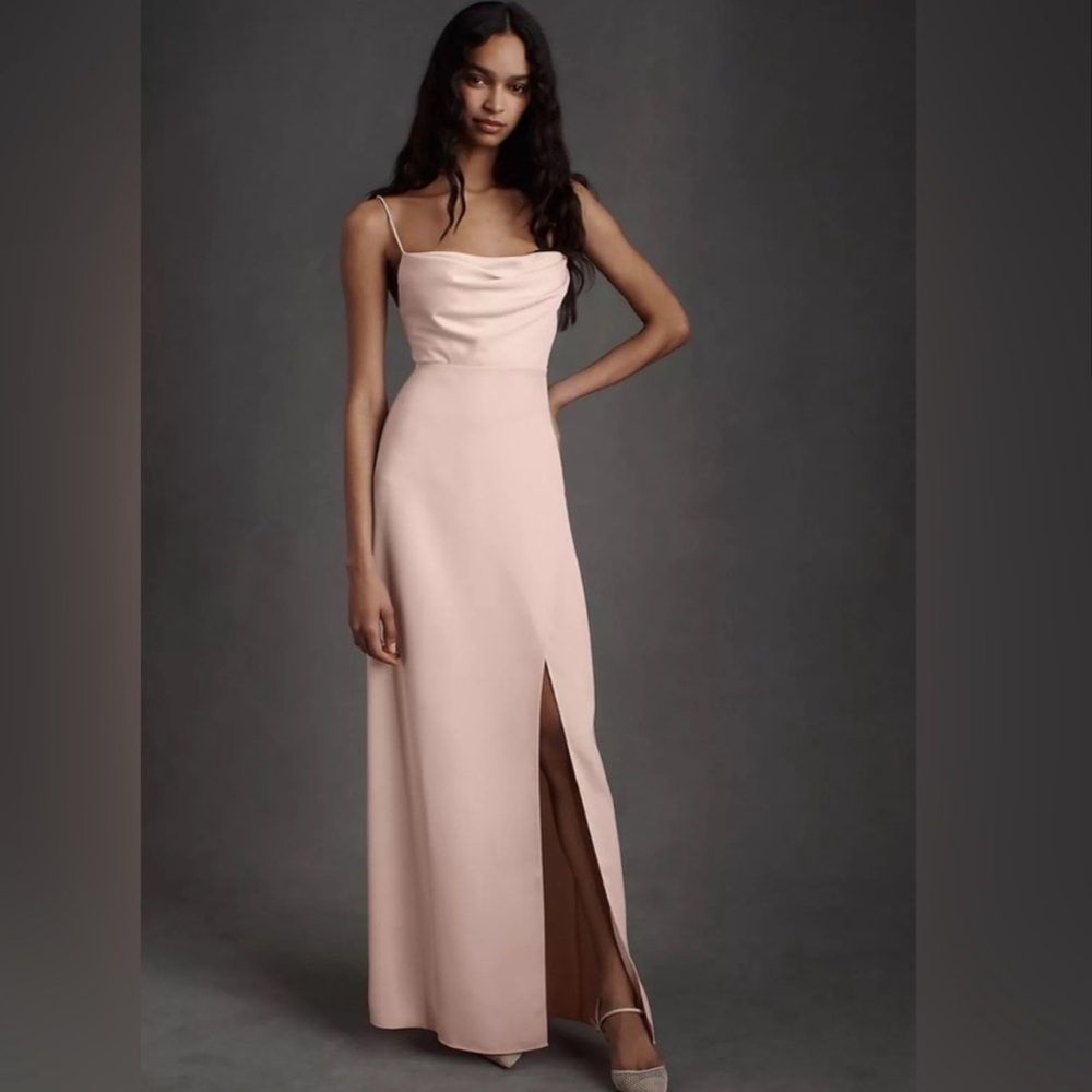 BHLDN REMY COWL-NECK FAUX-WRAP SATIN GOWN